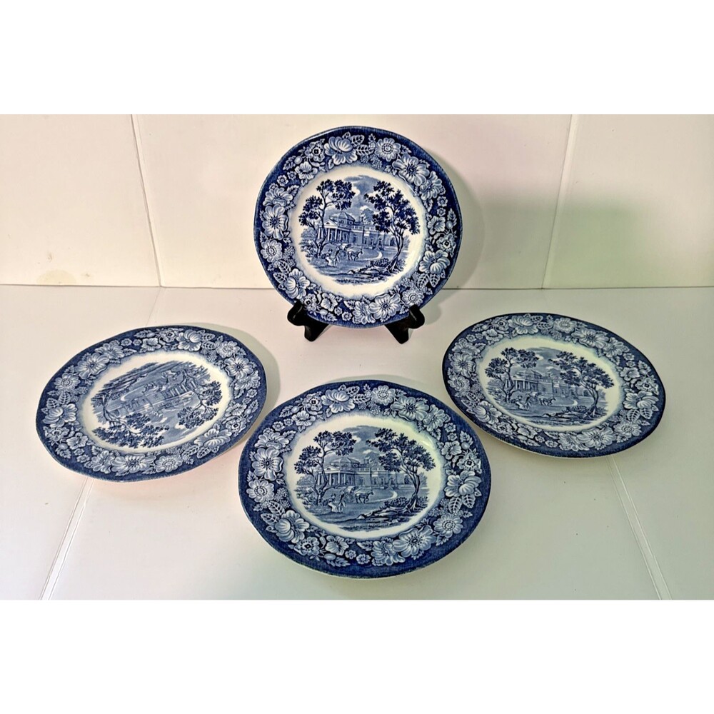 💠 Staffordshire Liberty Blue Bread Plates - Set of 4 - Excellent Monticello